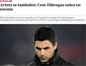 不夺冠就下课？曝阿尔特塔再被逆转将遭解雇，法布雷加斯有望接班