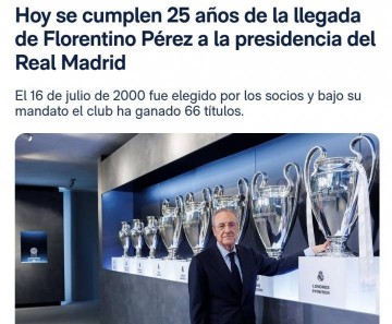 带领皇马获66冠！皇马官方：今日是弗洛伦蒂诺担任球队主席25周年