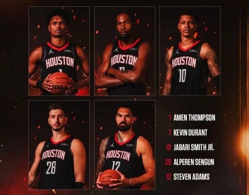 杜兰特领衔死亡五大!火箭揭幕战首发平均身高2米09