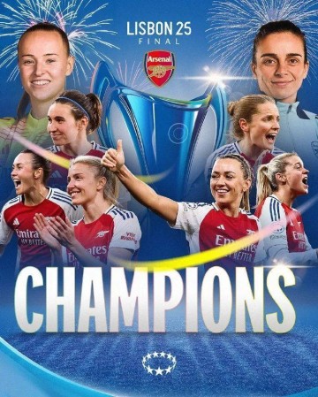 阿森纳女足夺得欧冠冠军,巴萨三连冠梦碎